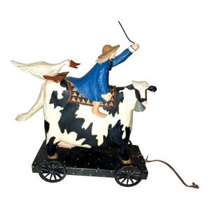 Williraye Studios WW1426 Coynes Co. Girl & Goose Riding Cow Pull Toy Style 1997